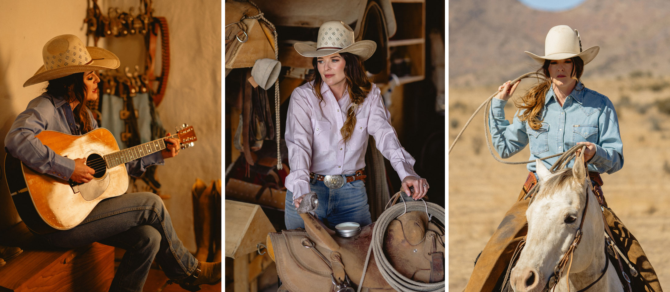 A woman wearing a cowboy hat and western attire.